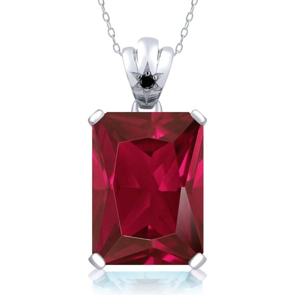 925 Sterling Silver Emerald Cut Gemstone and Diamond Pendant Necklace for Her Wo